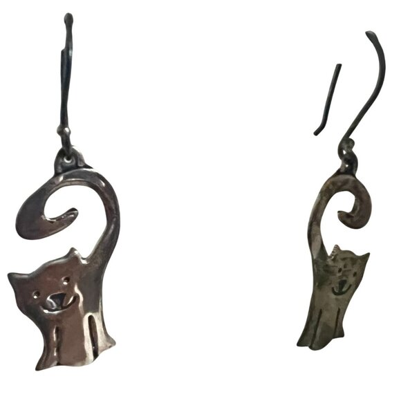 Silver 2" Figural Cat Dangle Earrings Handcrafted HOB Mexico 925 Kitten Kitty - Picture 6 of 7